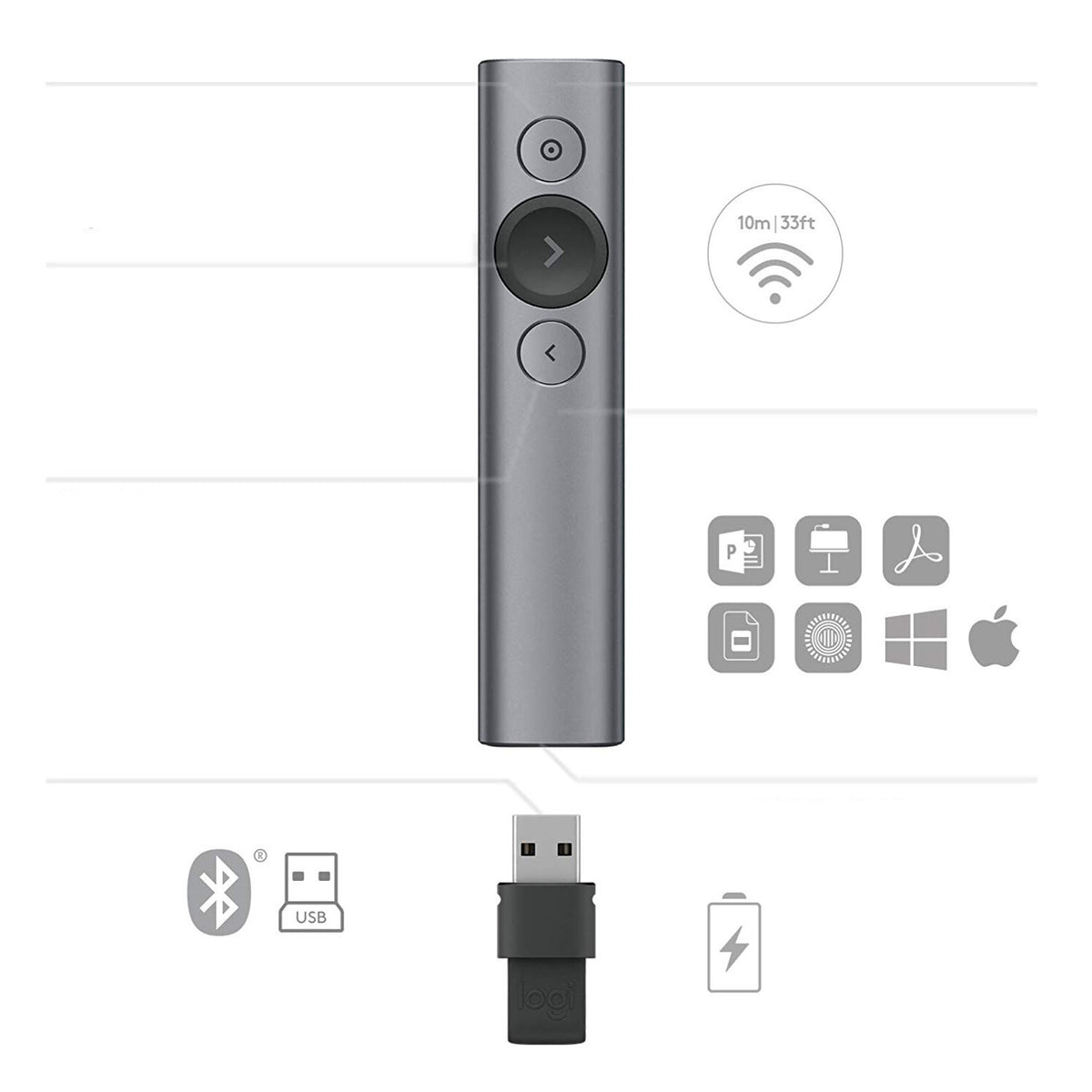 Logitech 910-004861 trådlösa presentatörer Bluetooth/RF Grå