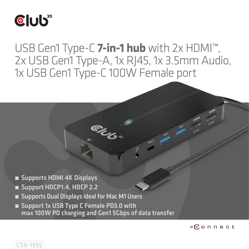 CLUB3D CSV-1595 dockningsstationer för bärbara datorer USB 3.2 Gen 1 (3.1 Gen 1) Type-C Svart