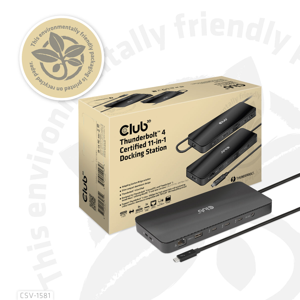 CLUB3D CSV-1581 dockningsstationer för bärbara datorer Dockning Thunderbolt 4 Svart