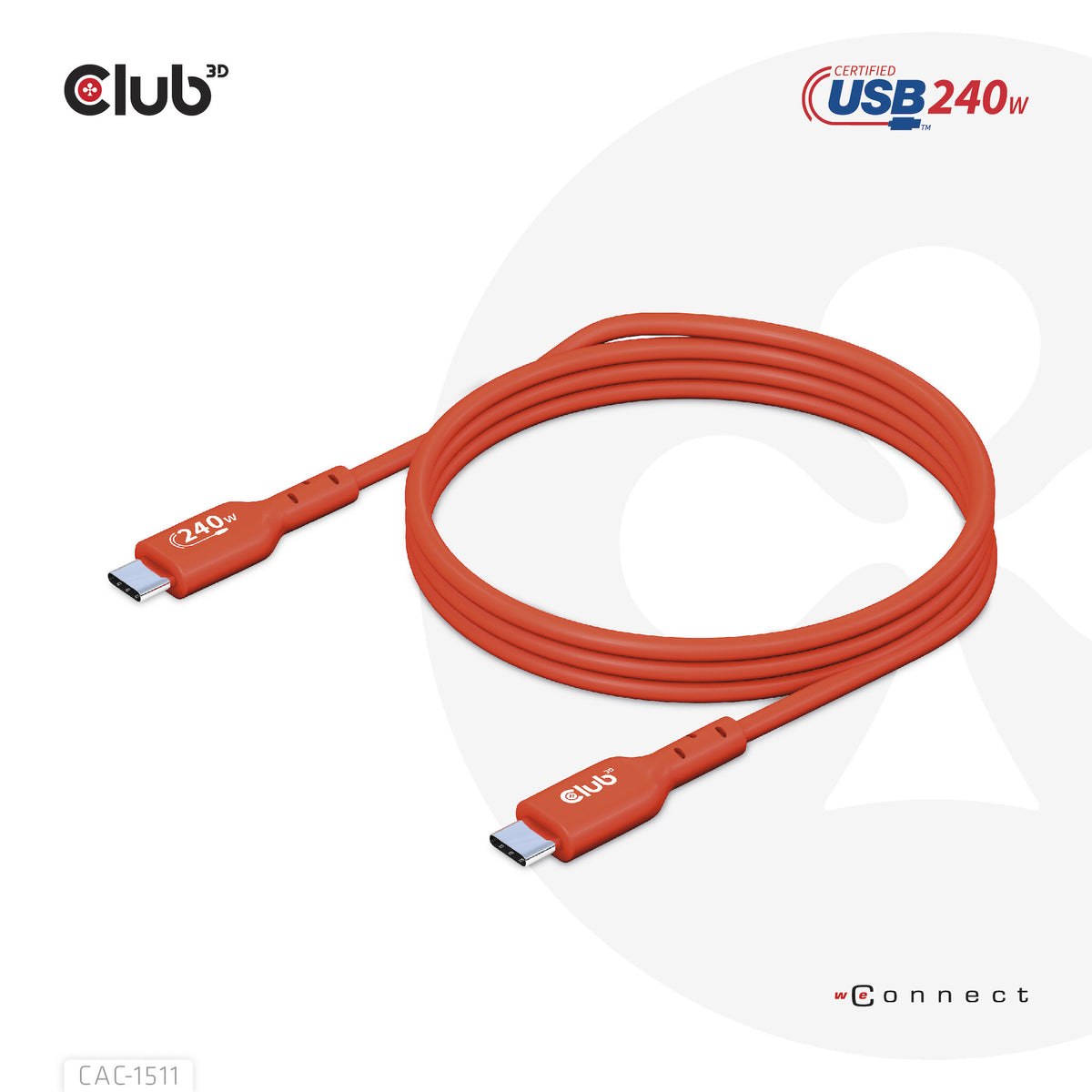 CLUB3D CAC-1515 USB-kablar 4 m USB 2.0 USB C Orange, Röd