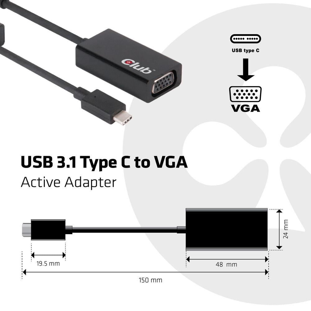 CLUB3D USB 3.1 Type C to VGA Active Adapter