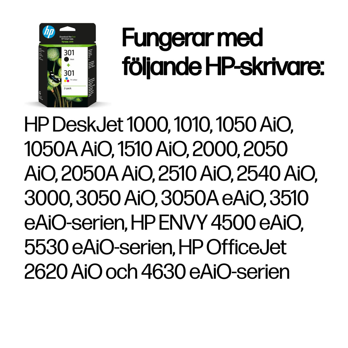 HP 301 svart bläckpatron/trefärgsbläckpatron, original, 2-pack