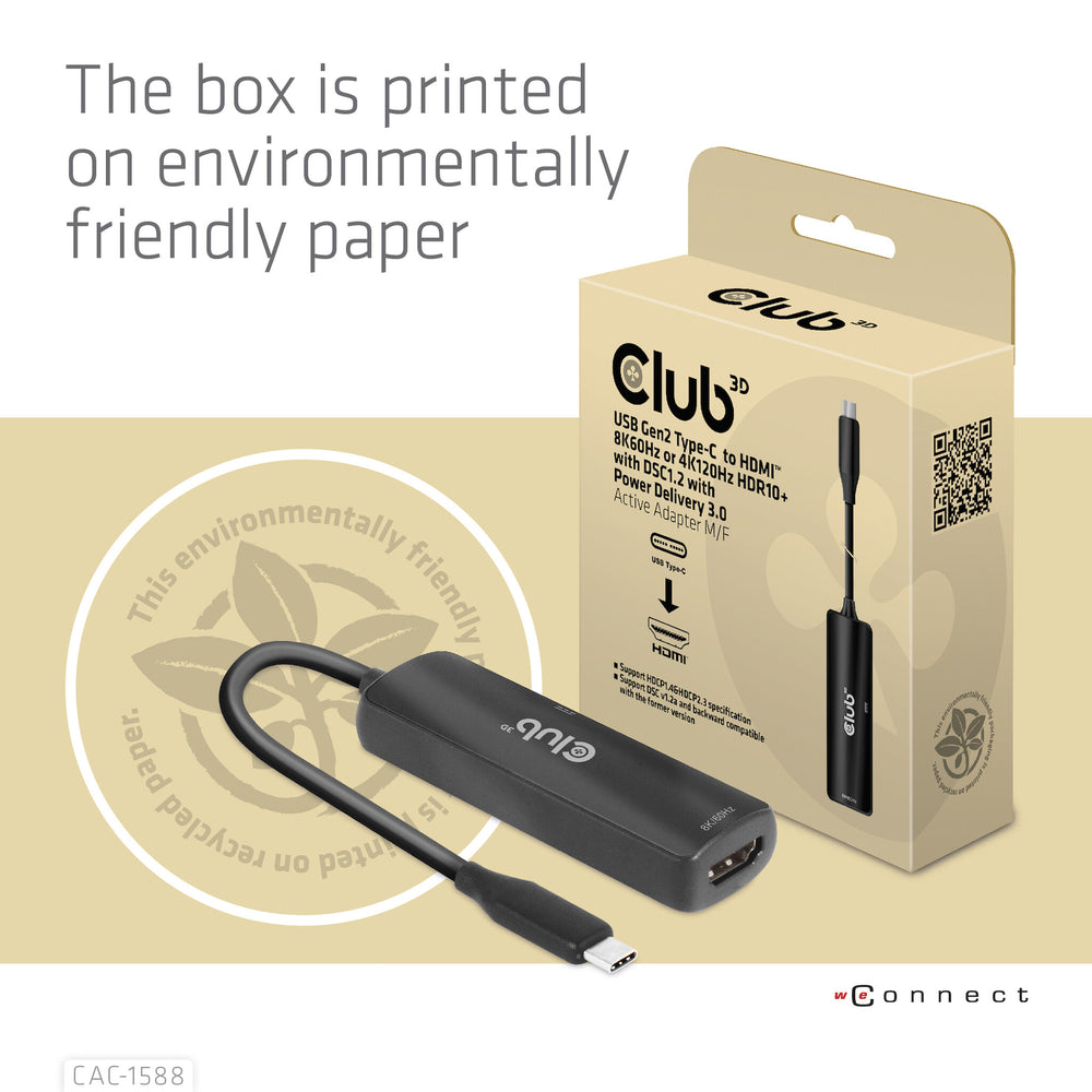 CLUB3D CAC-1588 videokabeladapter 0,17 m USB Type-C HDMI Svart