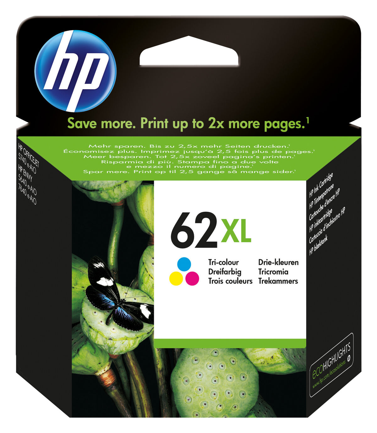 HP 62XL trefärgs original bläckpatron med hög kapacitet