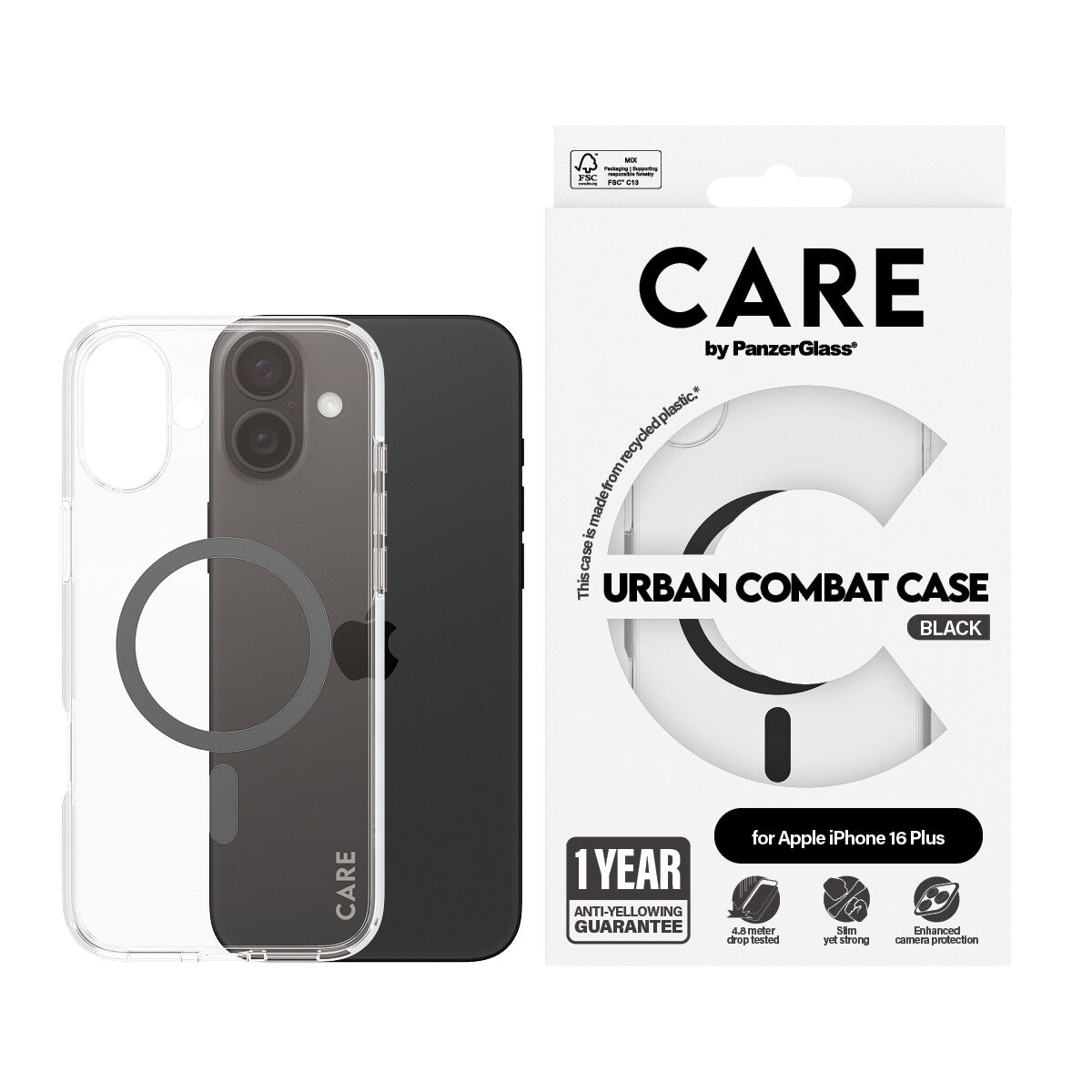 PanzerGlass CARE by PG BLK MagSafe iPhone16 6.7 mobiltelefonfodral Omslag Transparent