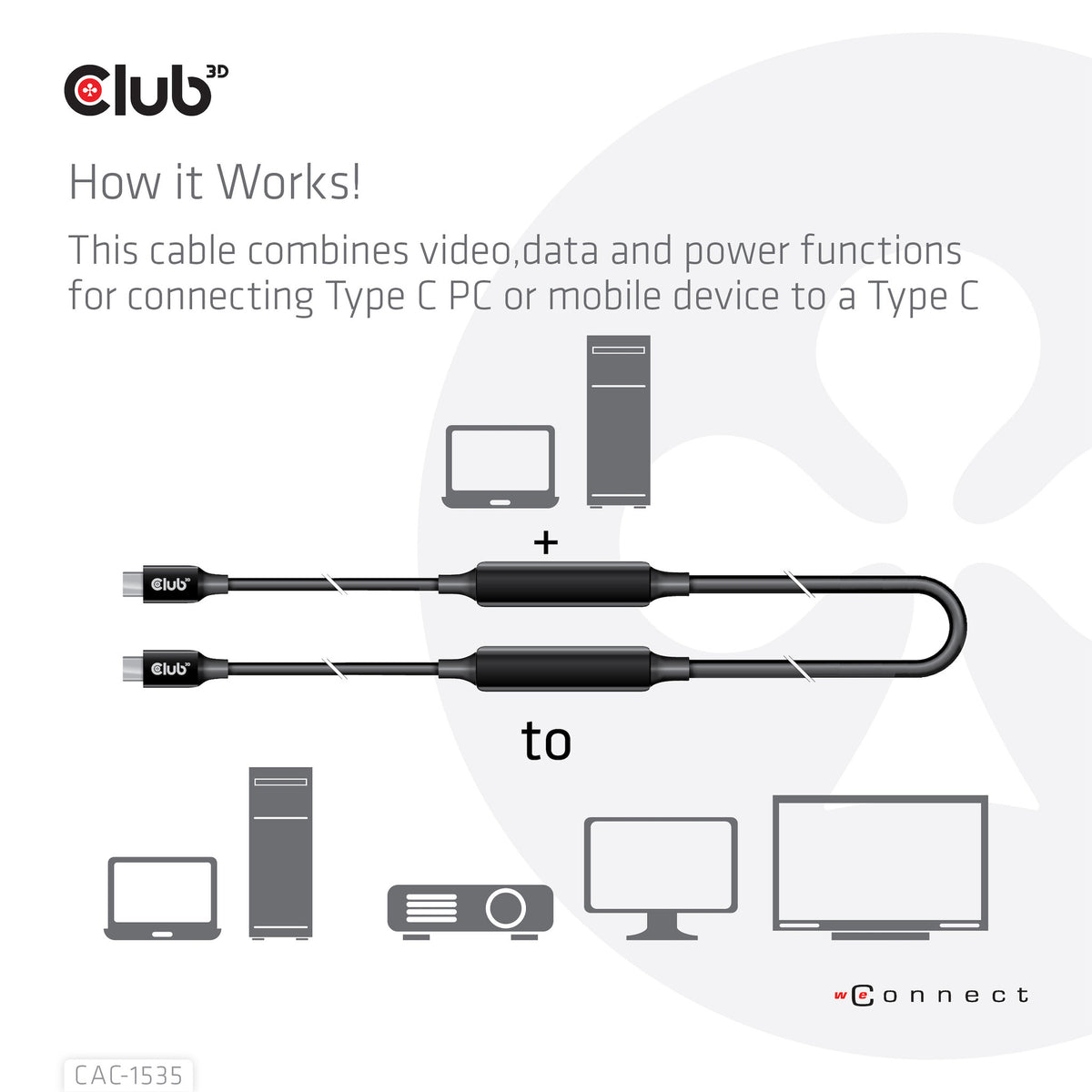 CLUB3D CAC-1535 USB-kablar USB 3.2 Gen 2 (3.1 Gen 2) 5 m USB C Svart