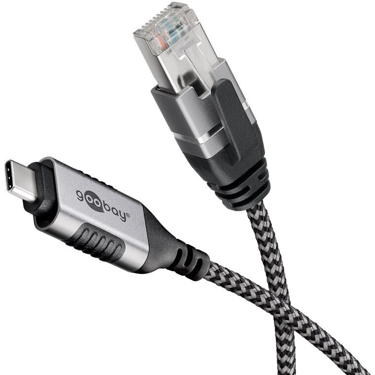 Goobay 74407 kabelomvandlare (hane/hona) USB 3.1 type A RJ45 Svart, Silver