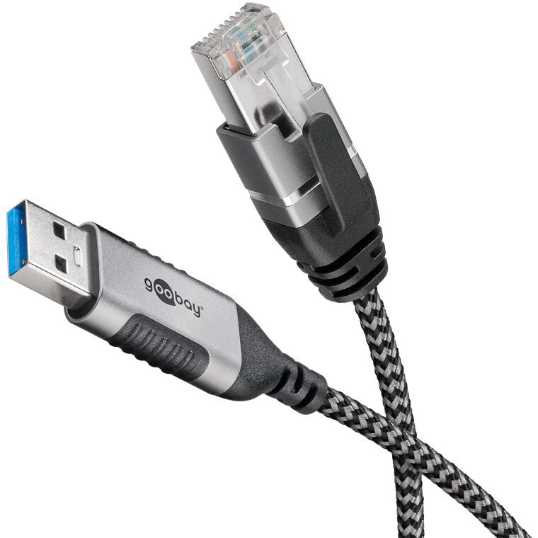 Goobay 74398 kabelomvandlare (hane/hona) USB 3.0 type A RJ45 Svart, Silver