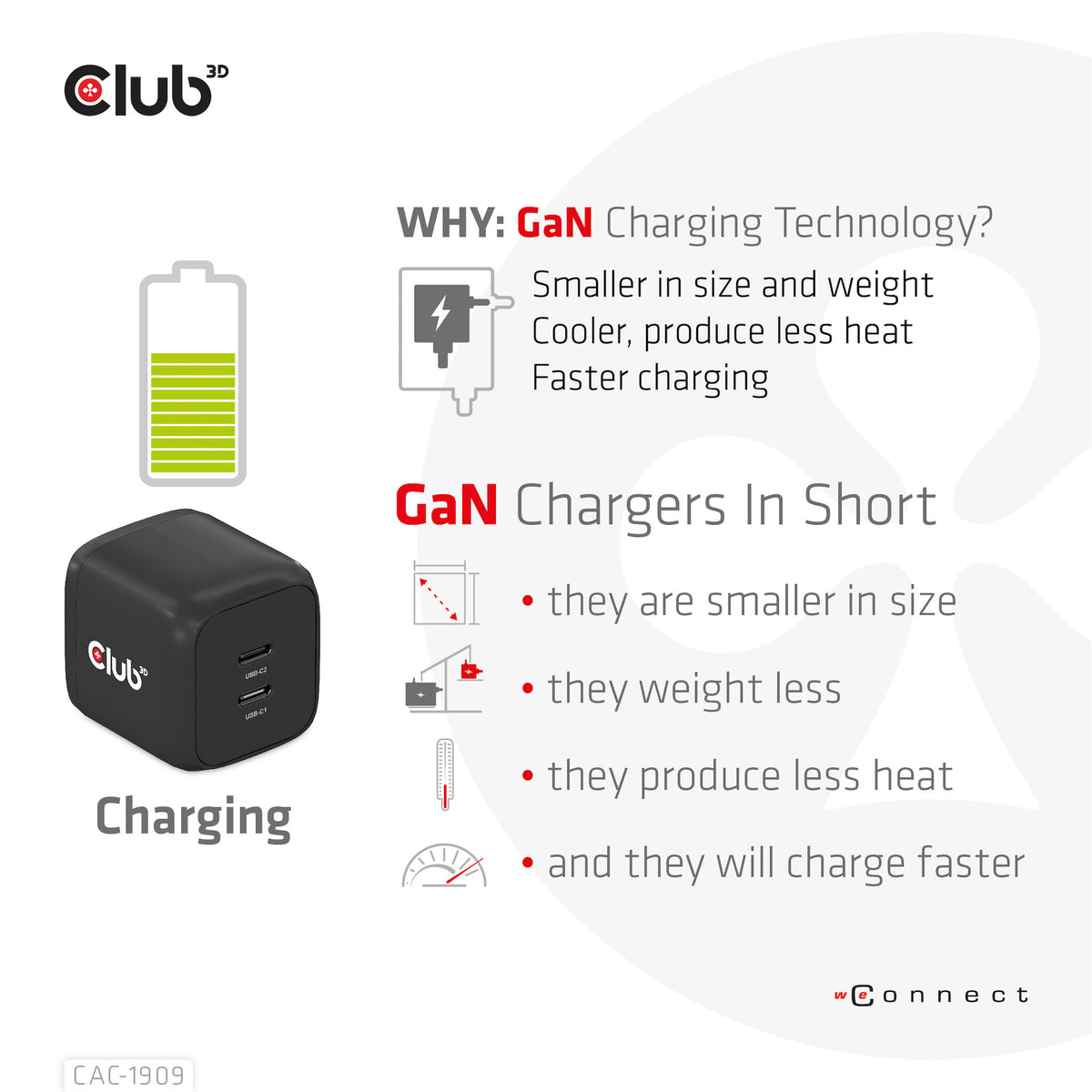 CLUB3D CAC-1909EU mobilladdare Mobiltelefon, Bärbar dator, Smartphone Svart AC inomhus