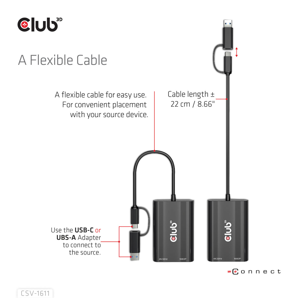 CLUB3D CSV-1611 USB-grafikadapter 3840 x 2160 pixlar Svart