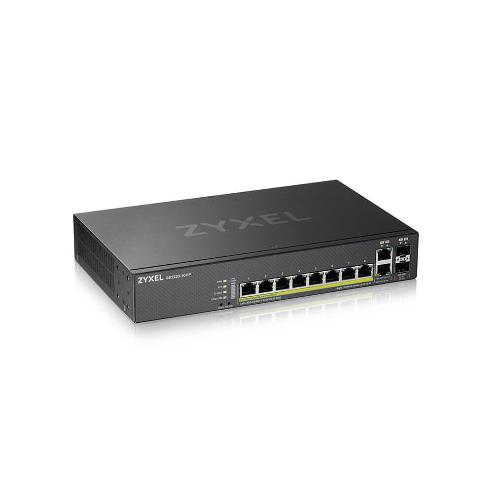 Zyxel GS2220-10HP-EU0101F nätverksswitchar hanterad L2 Gigabit Ethernet (10/100/1000) Strömförsörjning via Ethernet (PoE) stöd Svart
