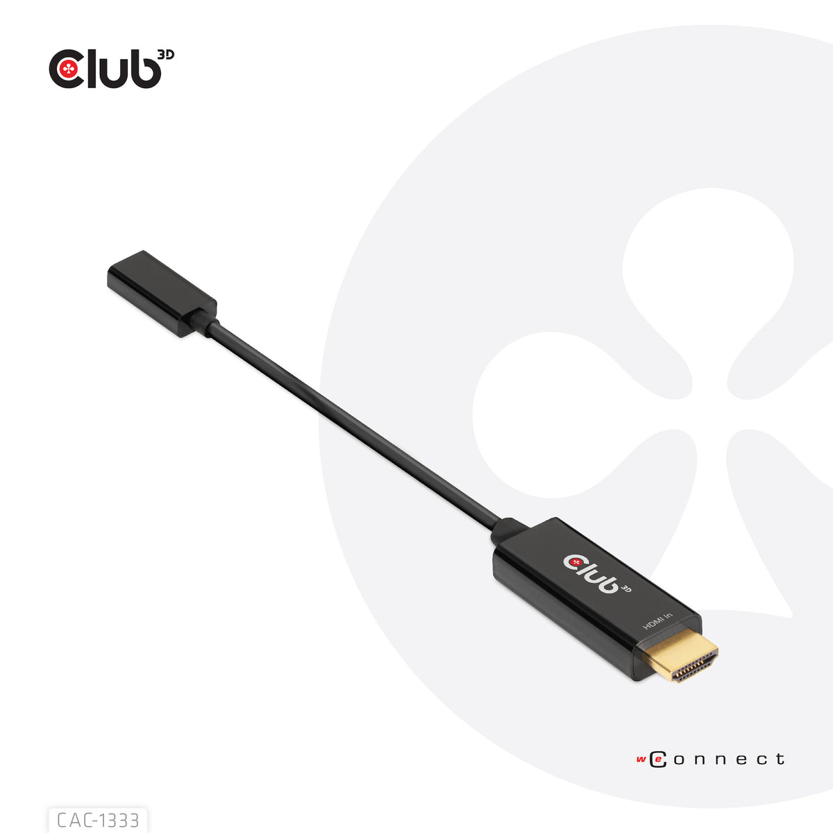 CLUB3D CAC-1333 videokabeladapter 0,22 m HDMI Typ A (standard) USB Type-C Svart