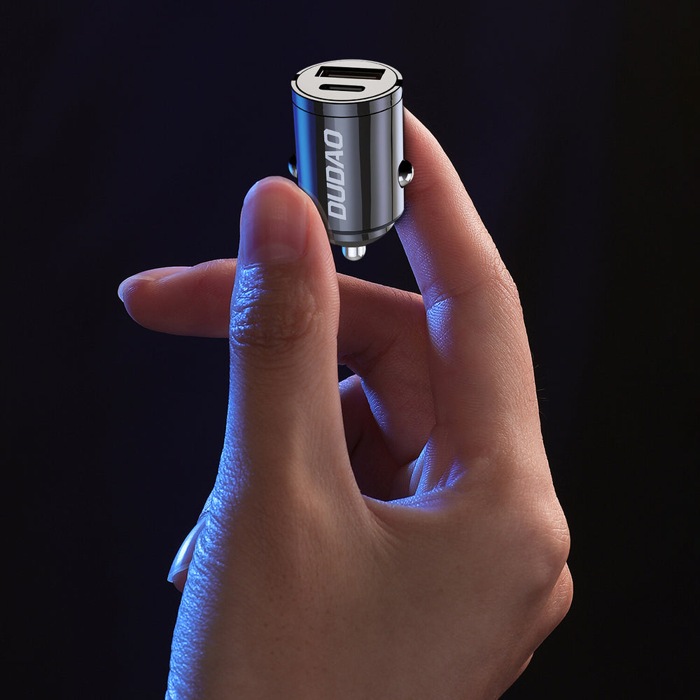 DUDAO R3MAX USB+ USB-C 48W Car Charger Universal Grå Cigarr tändare Snabb laddning Automatisk