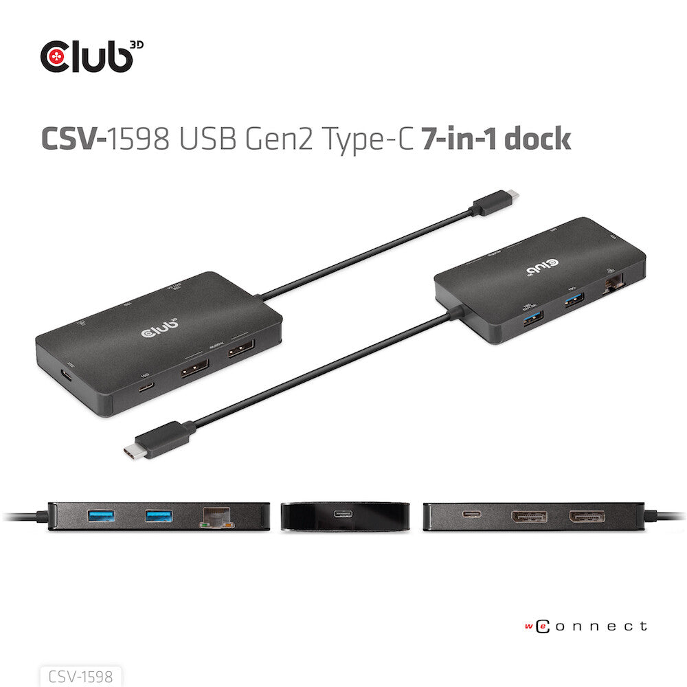 CLUB3D CSV-1598 dockningsstationer för bärbara datorer USB 3.2 Gen 2 (3.1 Gen 2) Type-C Svart