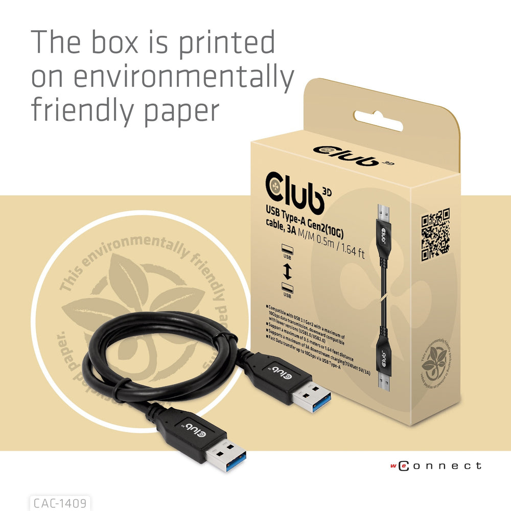 CLUB3D CAC-1409 USB-kablar USB 3.2 Gen 2 (3.1 Gen 2) 0,5 m USB A Svart