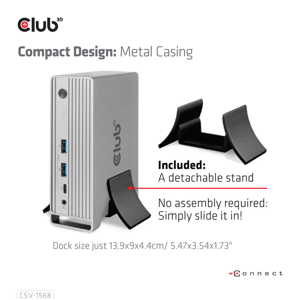 CLUB3D CSV-1568 dockningsstationer för bärbara datorer Dockning USB 3.2 Gen 2 (3.1 Gen 2) Type-C Metallisk