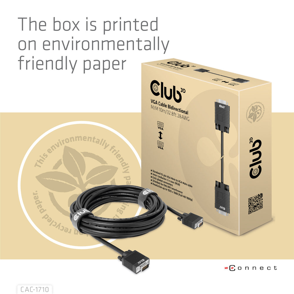 CLUB3D CAC-1710 VGA-kabel 10 m VGA (D-Sub) Svart