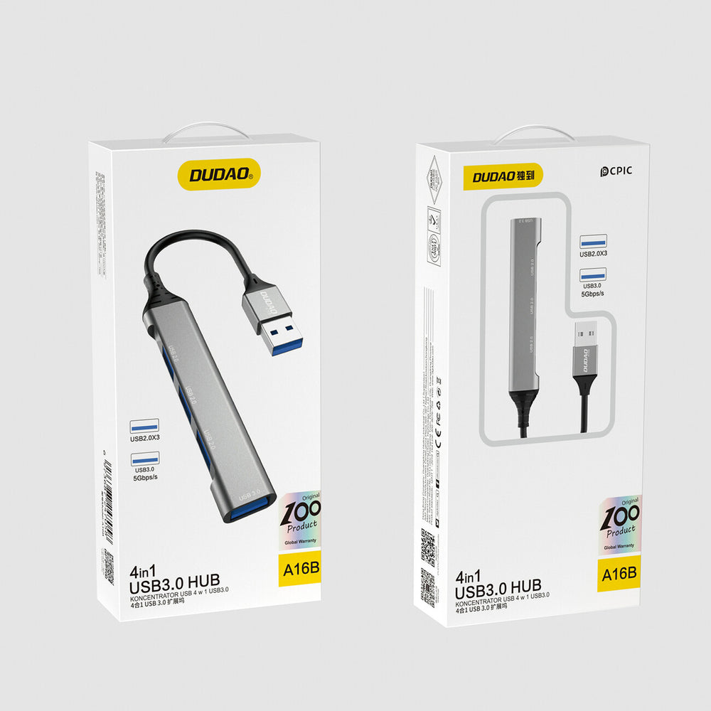 DUDAO 4-IN-1 multi-functional USB hub Charging Kabel USB 3.2 Gen 1 (3.1 Gen 1) Type-A Grå