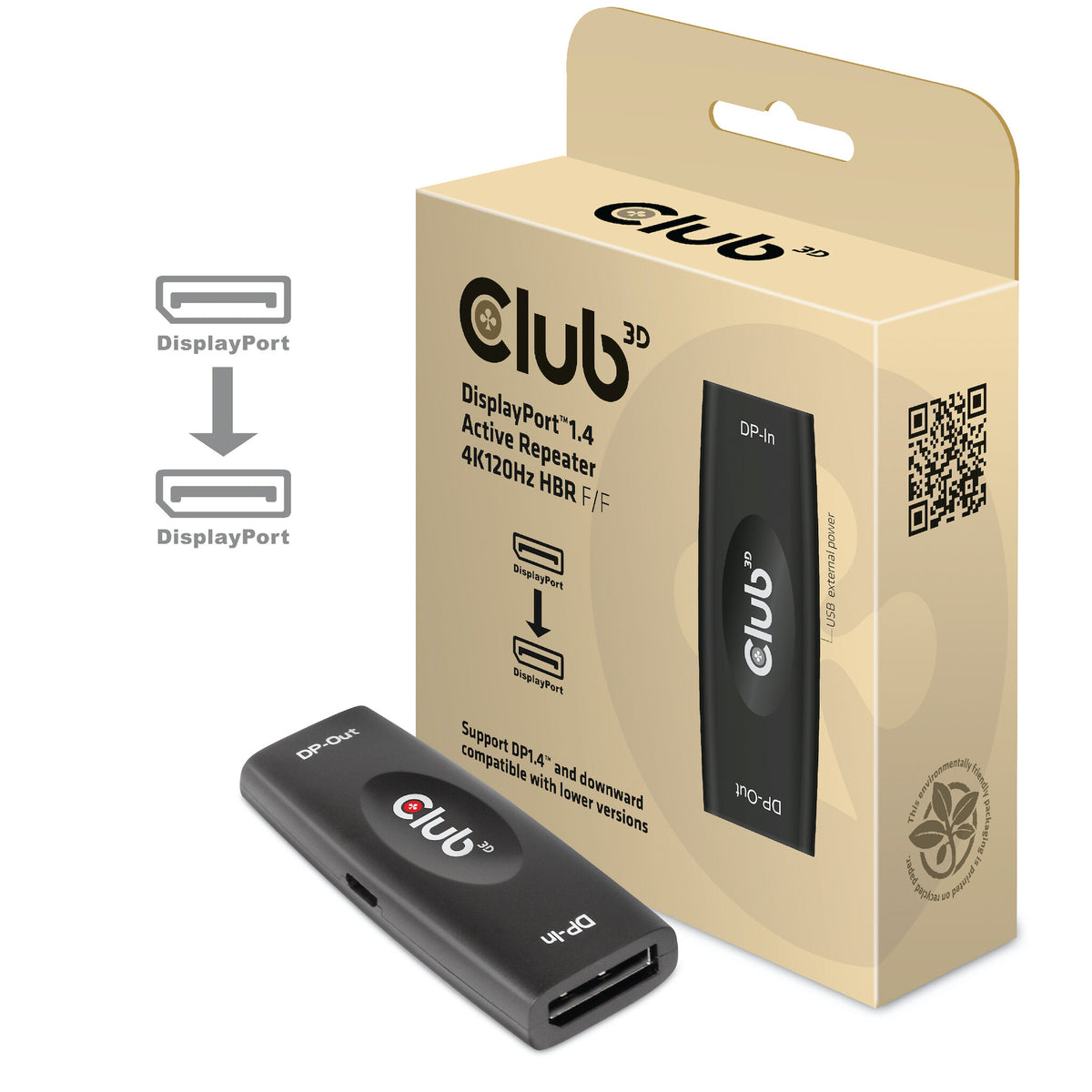 CLUB3D DP 1.4 4K120HZ HDR ACTIVE REPEATER F/F displayport Svart