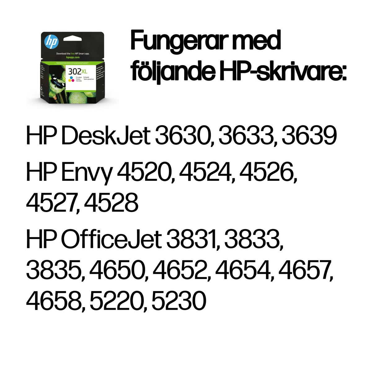 HP 302XL trefärgs original bläckpatron med hög kapacitet