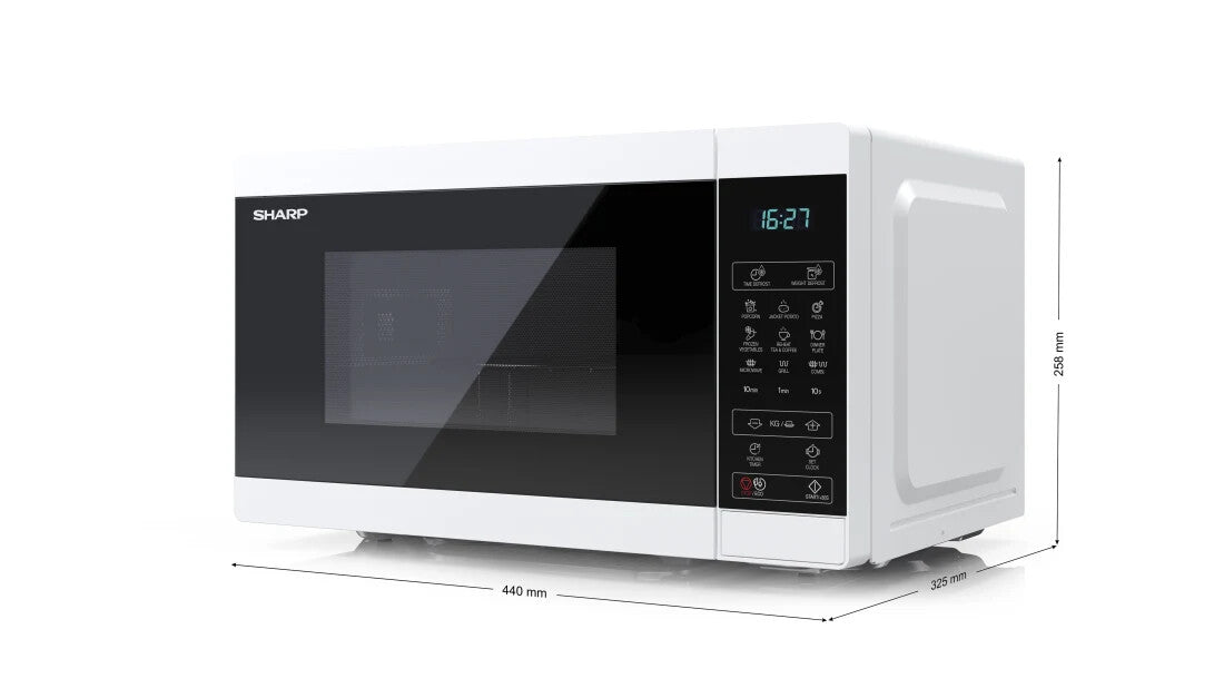 Sharp YC-MG02E-W mikrovågsugn Blå, Vit Bänkdiskmaskin 20 l 800 W