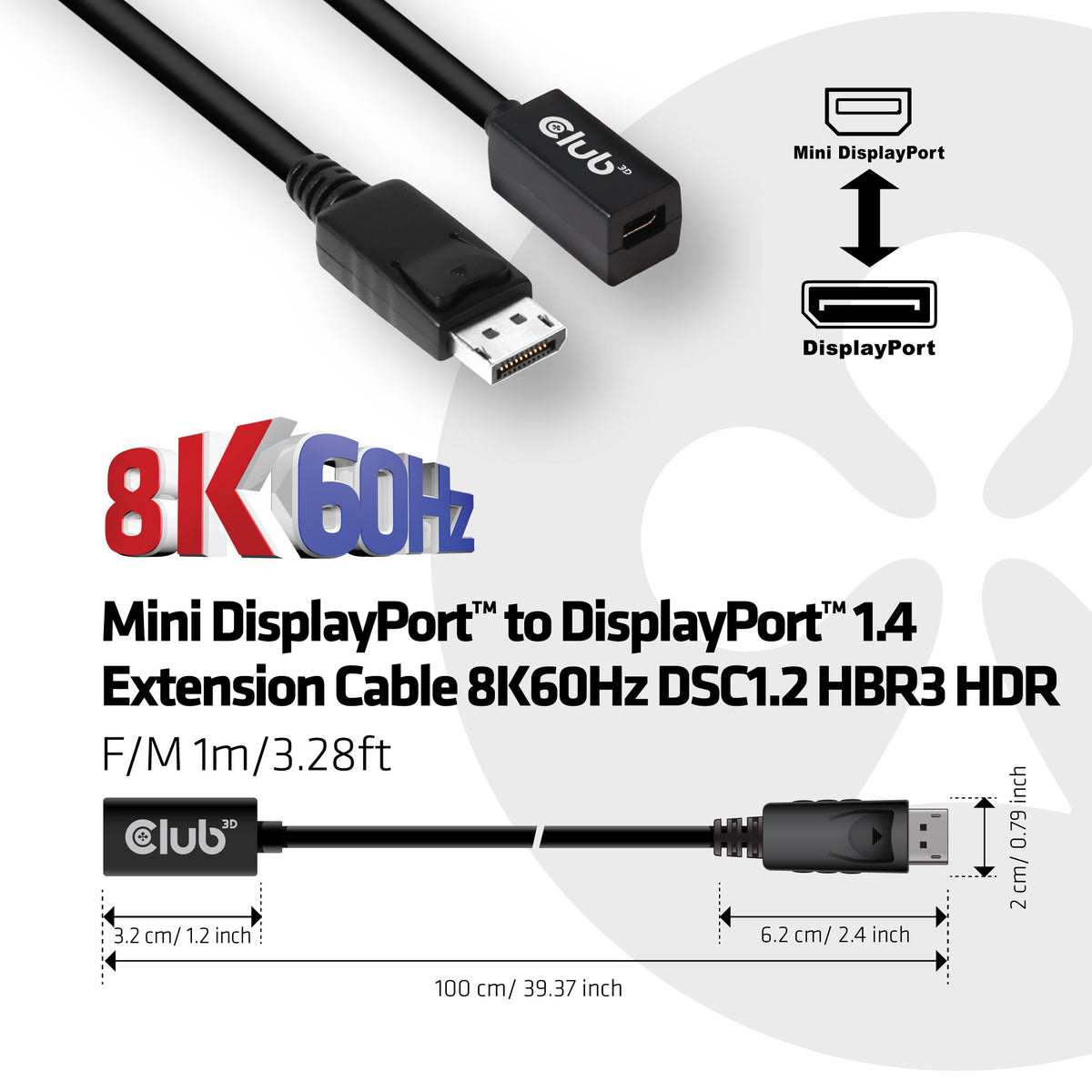 CLUB3D cac-1120 1 m Mini DisplayPort DisplayPort Svart