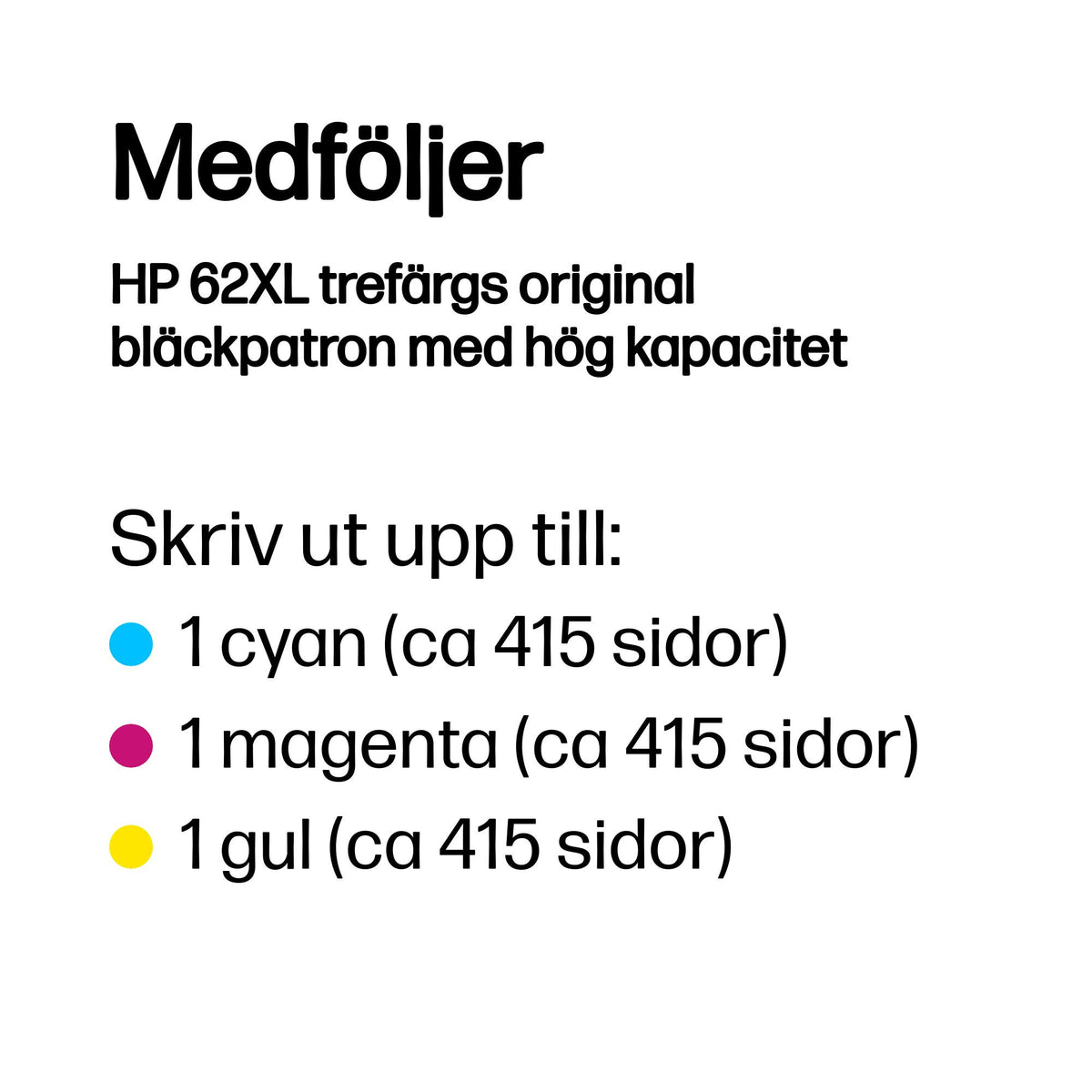 HP 62XL trefärgs original bläckpatron med hög kapacitet