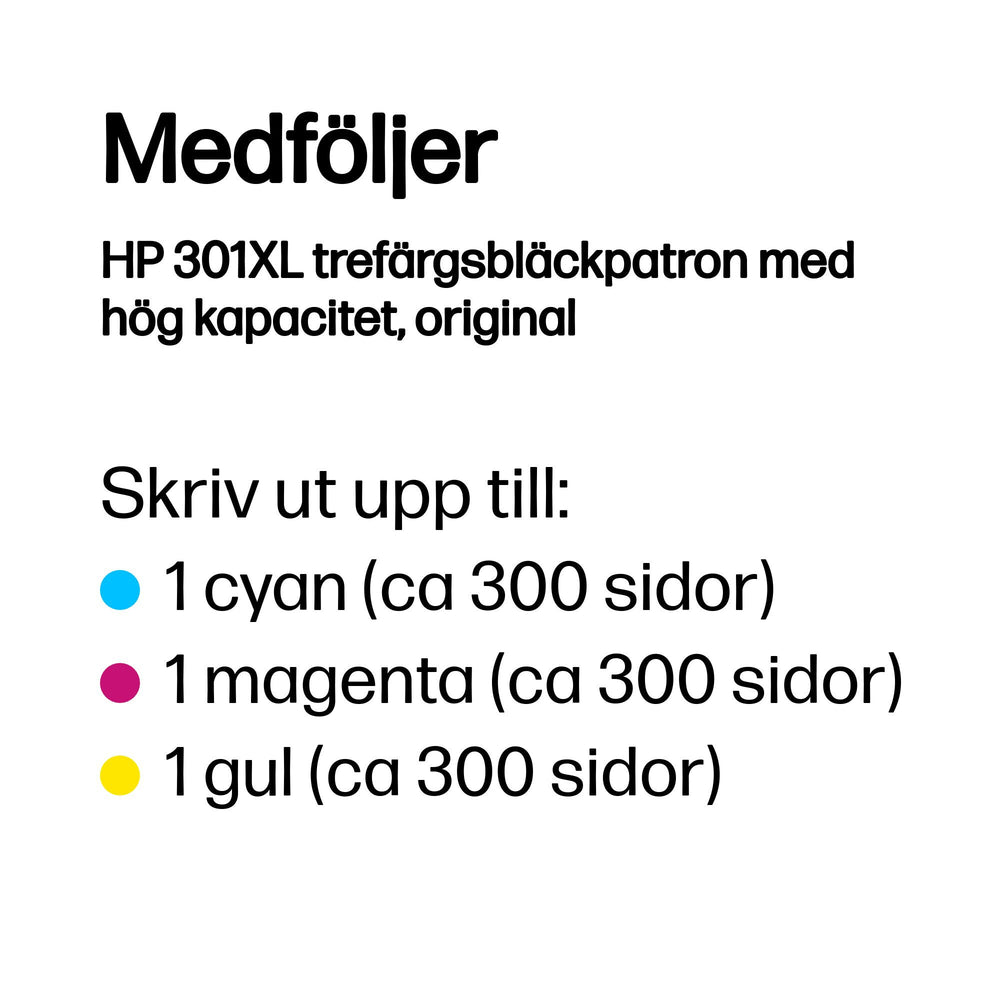 HP 301XL trefärgsbläckpatron med hög kapacitet, original