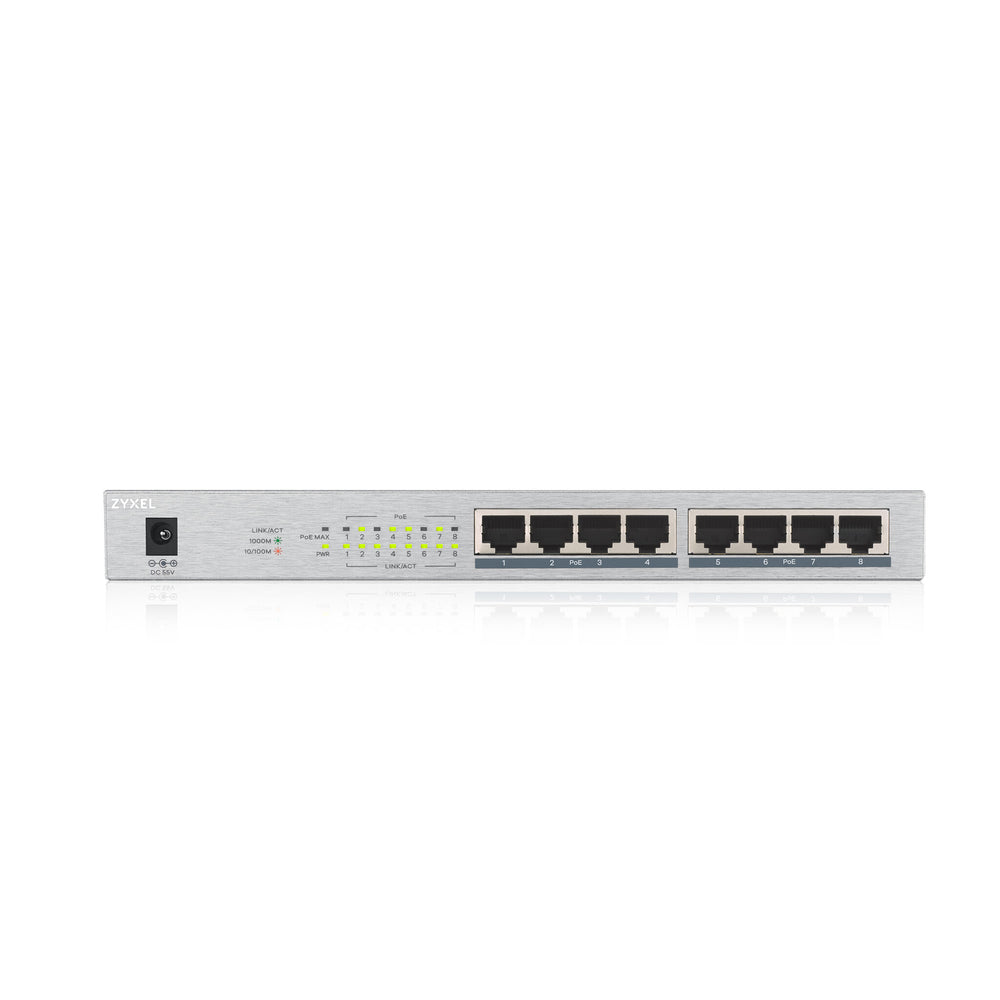Zyxel GS1008HP Ohanterad Gigabit Ethernet (10/100/1000) Strömförsörjning via Ethernet (PoE) stöd Grå