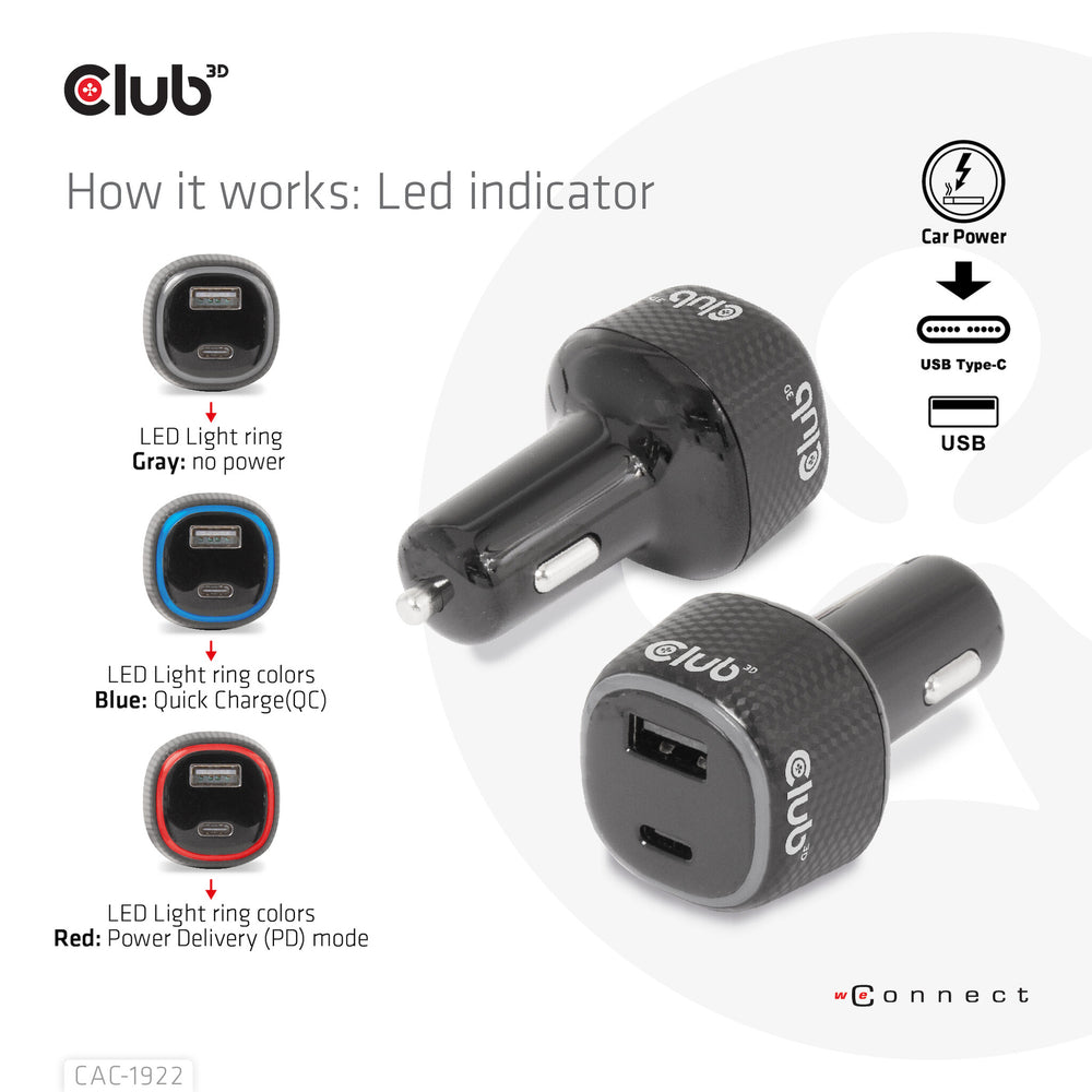 CLUB3D USB KFZ-Ladegerät 1xUSB C A 63W 12/24V retail