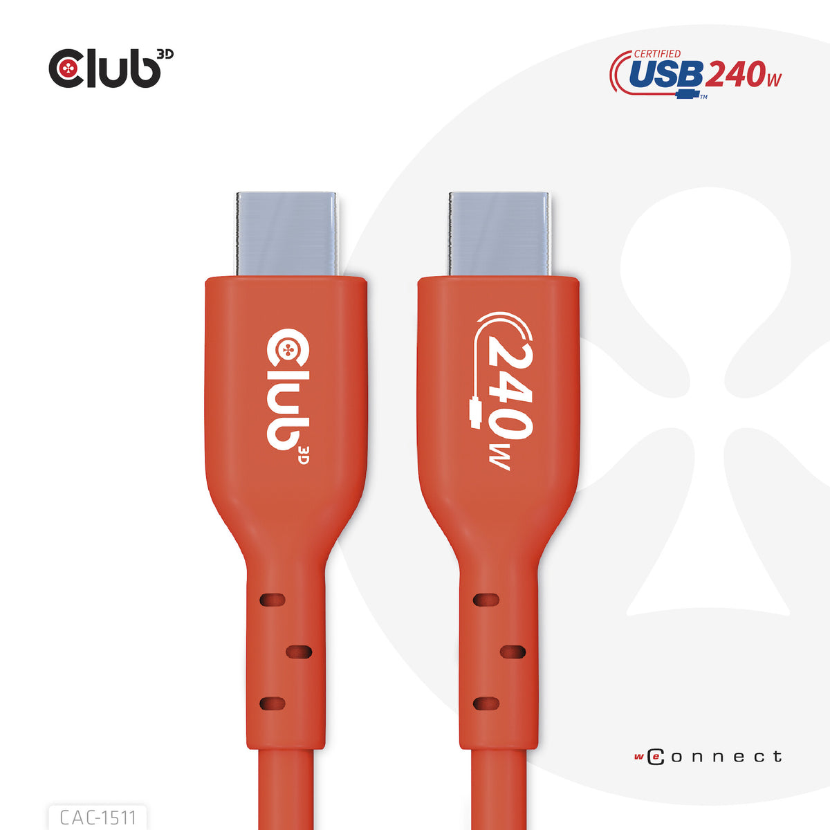 CLUB3D CAC-1515 USB-kablar 4 m USB 2.0 USB C Orange, Röd