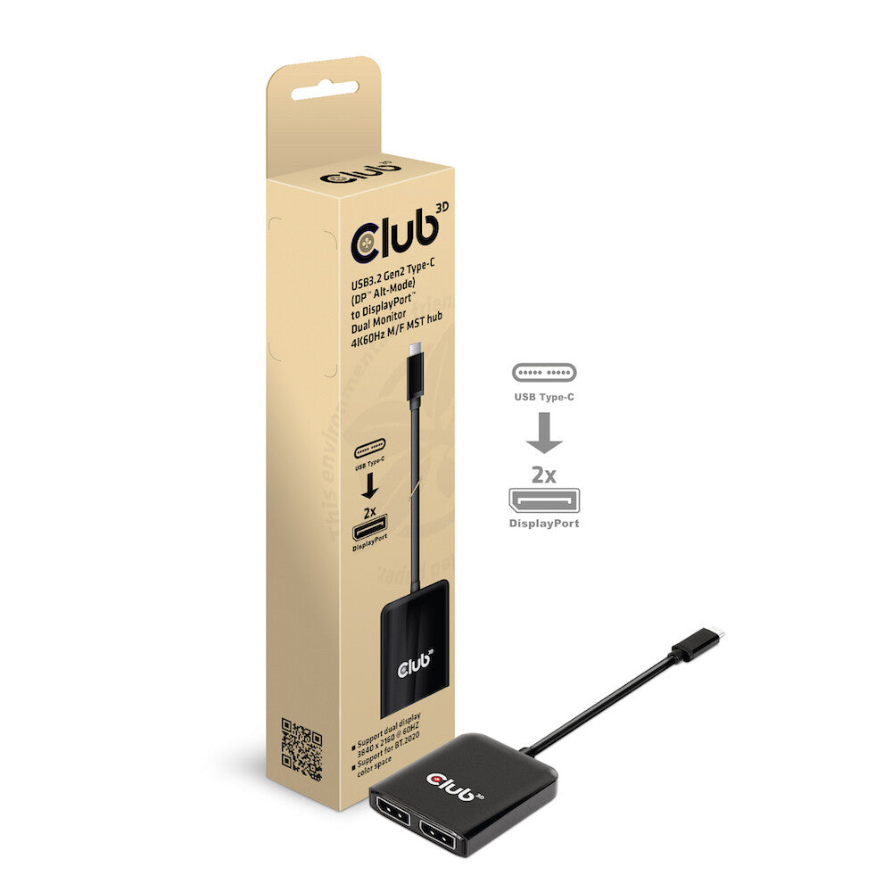 CLUB3D CSV-1555 videokabeladapter 1,5 m USB Type-C 2 x DisplayPort Svart