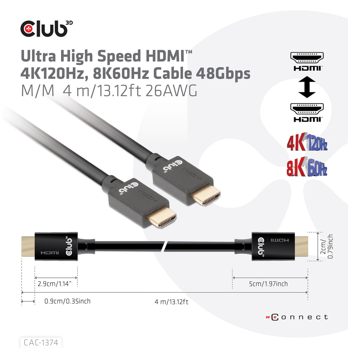 CLUB3D CAC-1374 HDMI-kabel 4 m HDMI Typ A (standard) Svart