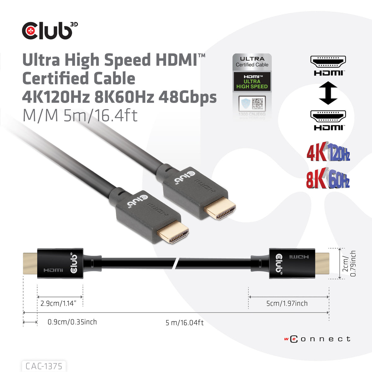 CLUB3D CAC-1375 HDMI-kabel 5 m HDMI Typ A (standard) Svart