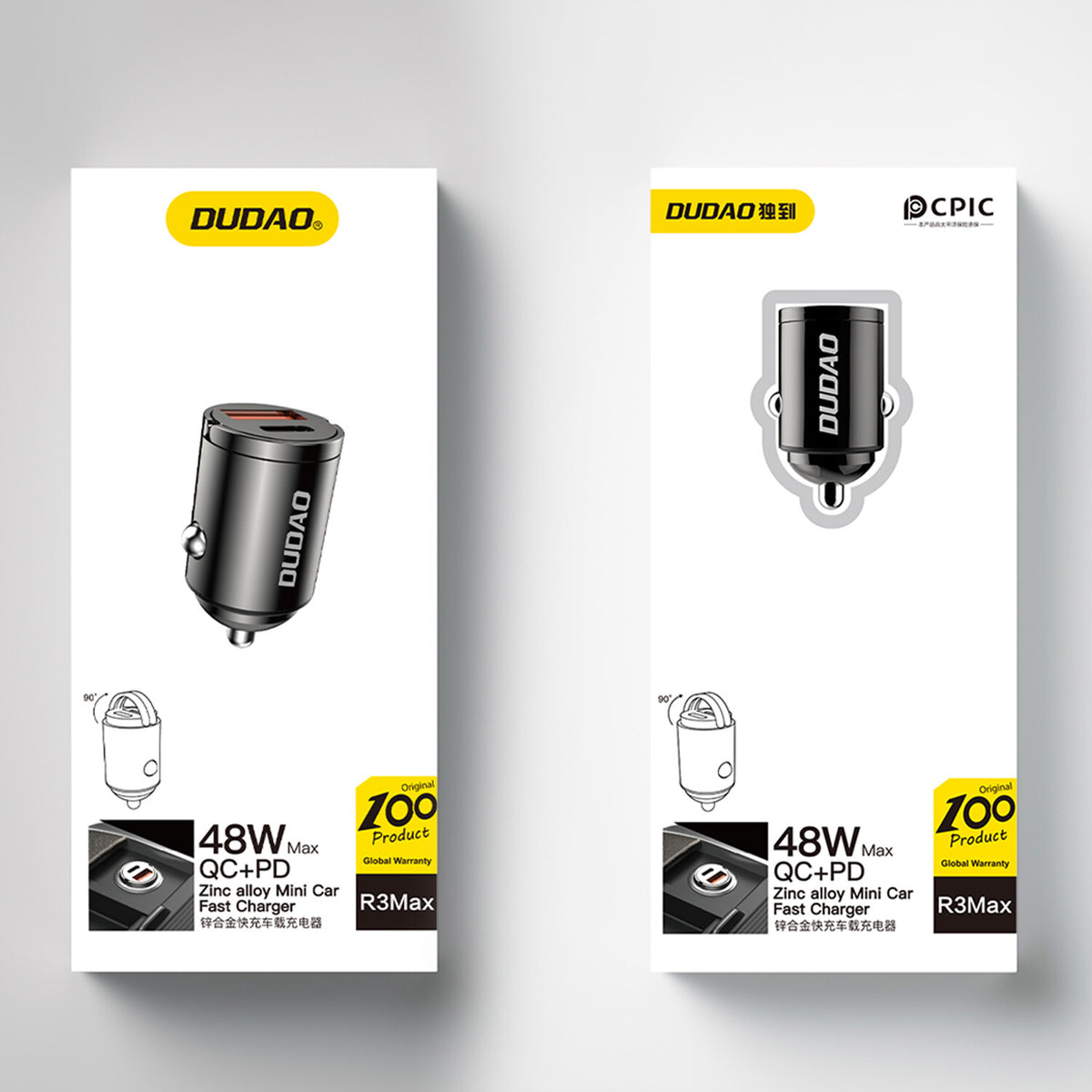 DUDAO R3MAX USB+ USB-C 48W Car Charger Universal Grå Cigarr tändare Snabb laddning Automatisk