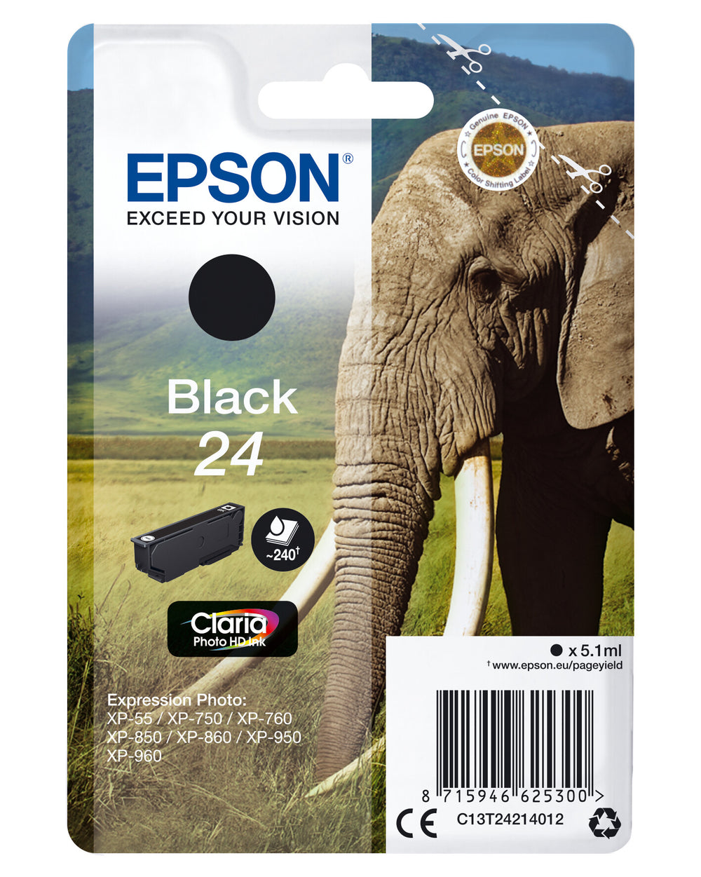 Epson Elephant Enpack svart 24 Claria Photo HD-bläck