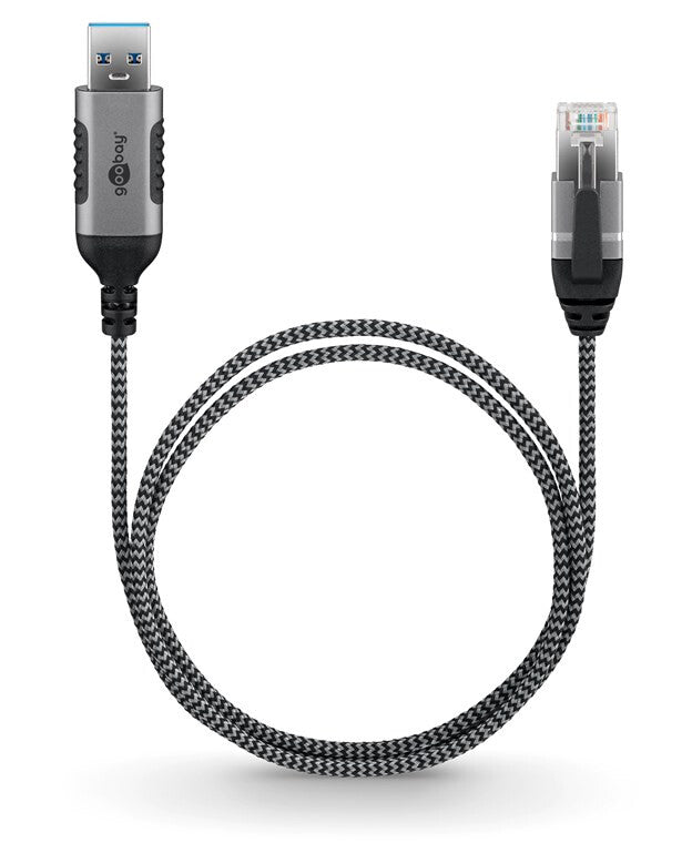 Goobay 74399 kabelomvandlare (hane/hona) USB 3.0 type A RJ45 Svart, Silver