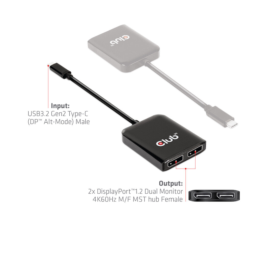 CLUB3D CSV-1555 videokabeladapter 1,5 m USB Type-C 2 x DisplayPort Svart