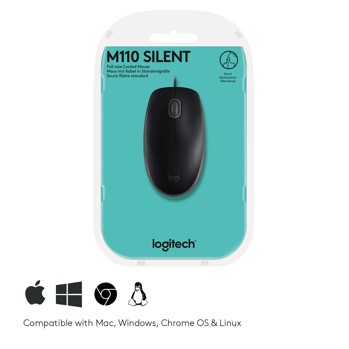 Logitech B110 Silent datormöss Kontor Ambidextrous USB Type-A Optisk 1000 DPI