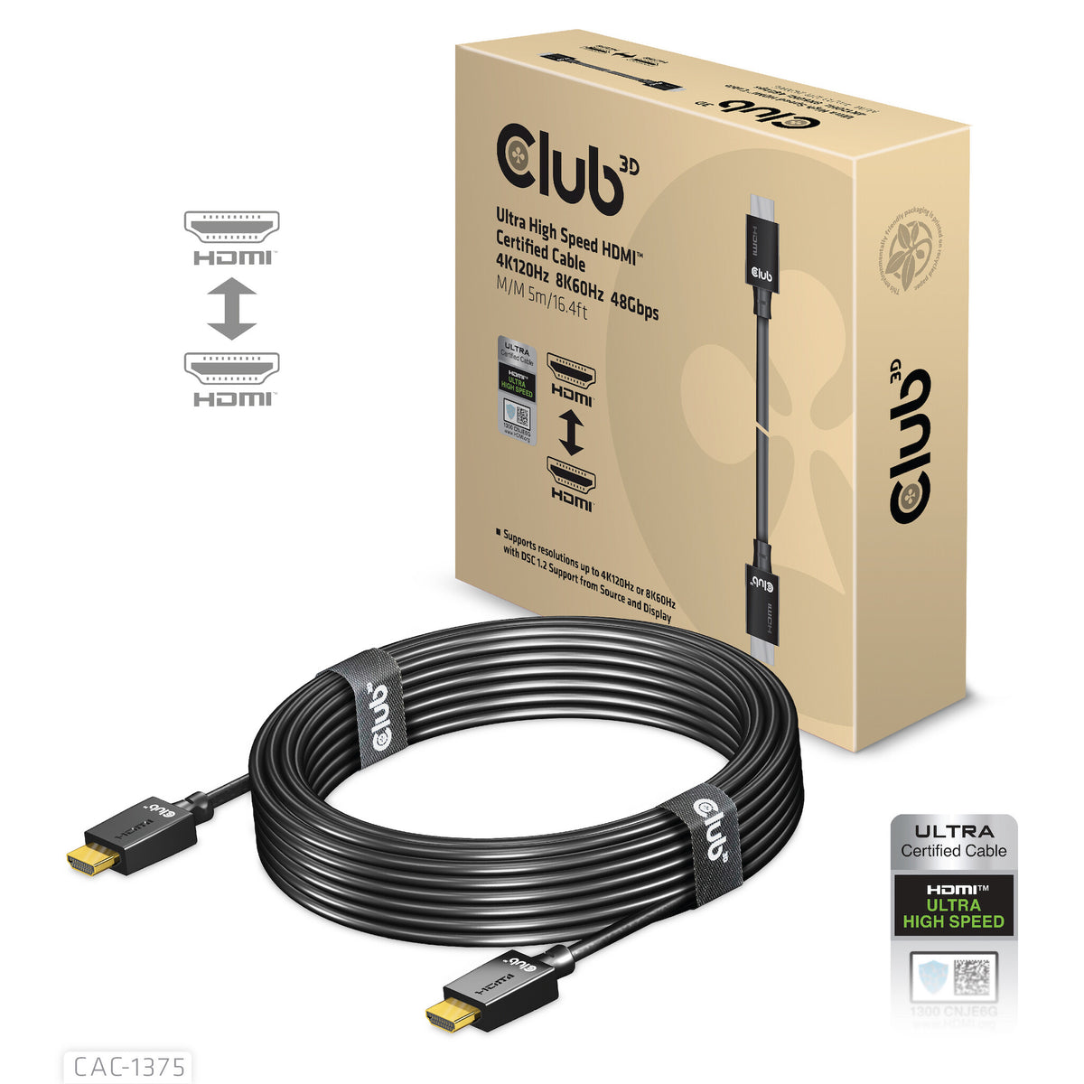 CLUB3D CAC-1375 HDMI-kabel 5 m HDMI Typ A (standard) Svart