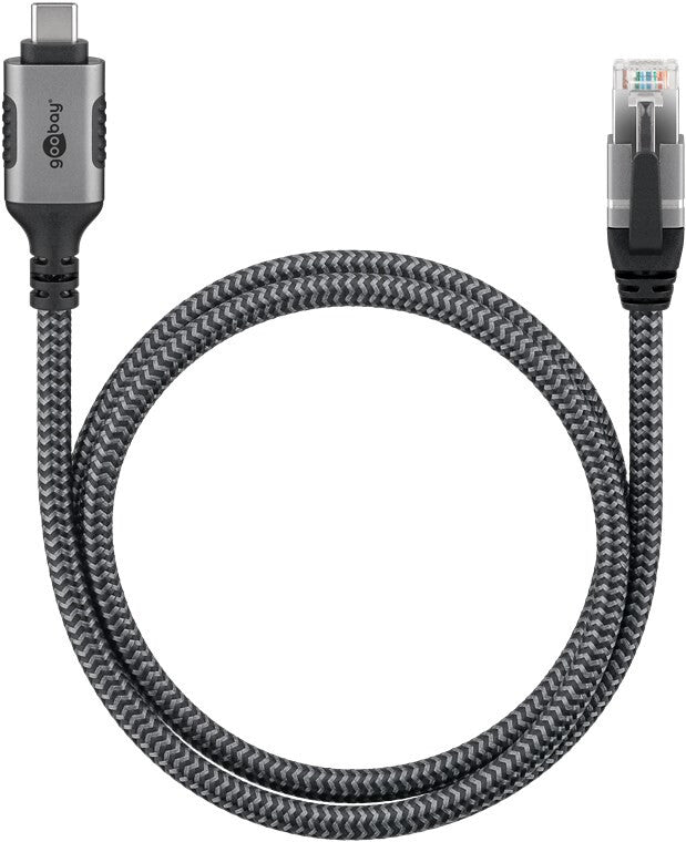 Goobay 70755 kabelomvandlare (hane/hona) USB C RJ-45 Svart, Silver