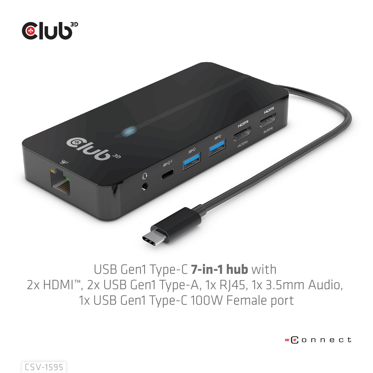 CLUB3D CSV-1595 dockningsstationer för bärbara datorer USB 3.2 Gen 1 (3.1 Gen 1) Type-C Svart