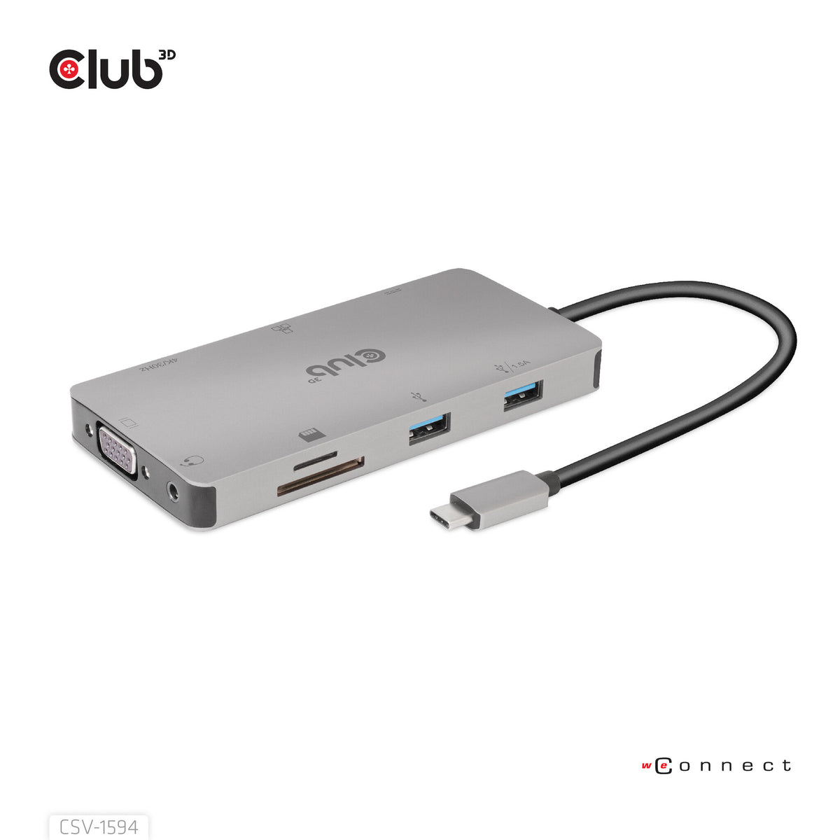 CLUB3D CSV-1594 dockningsstationer för bärbara datorer USB 3.2 Gen 1 (3.1 Gen 1) Type-C Svart, Grå