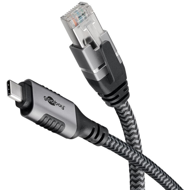 Goobay 70755 kabelomvandlare (hane/hona) USB C RJ-45 Svart, Silver