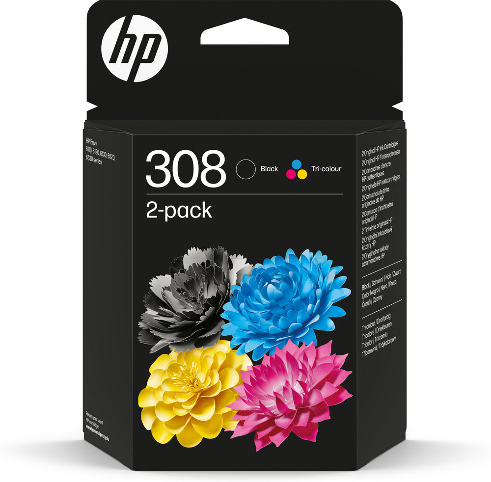 HP 308 svart/trefärgs originalbläckpatroner kombinerat 2-pack