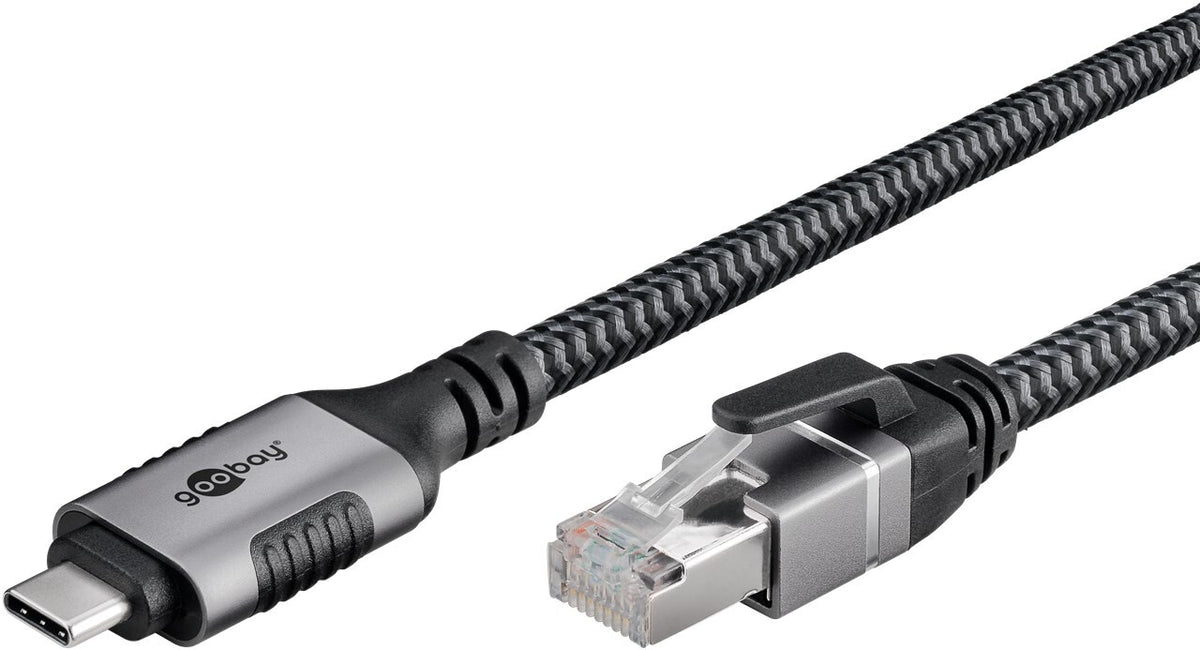 Goobay 70698 kabelomvandlare (hane/hona) USB C RJ-45 Svart, Silver