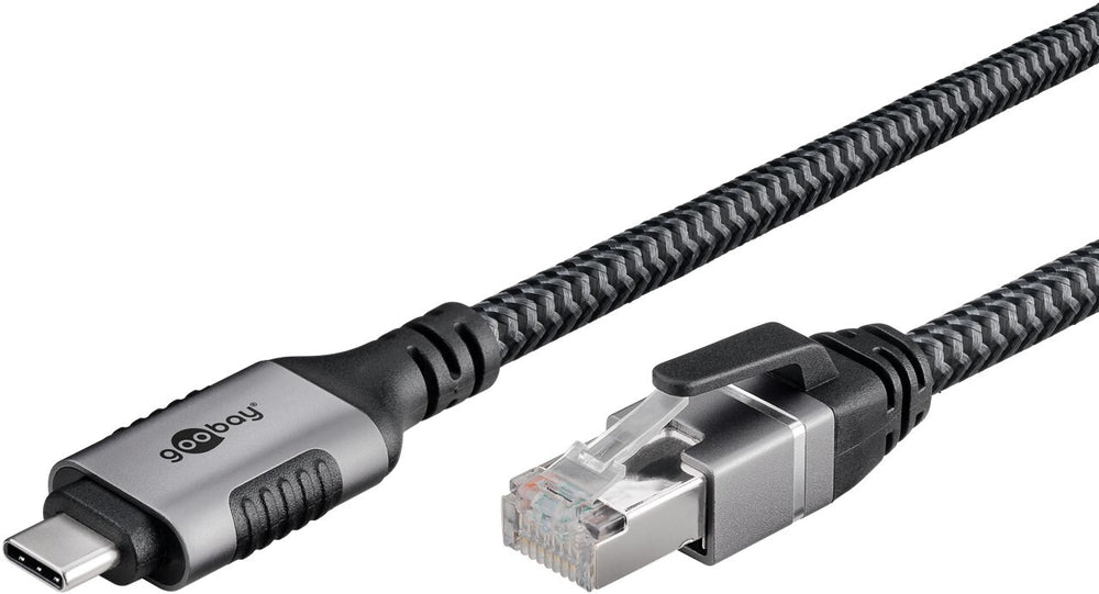 Goobay 70755 kabelomvandlare (hane/hona) USB C RJ-45 Svart, Silver