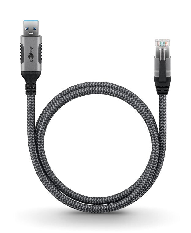 Goobay 70497 kabelomvandlare (hane/hona) USB A RJ-45 Svart, Silver