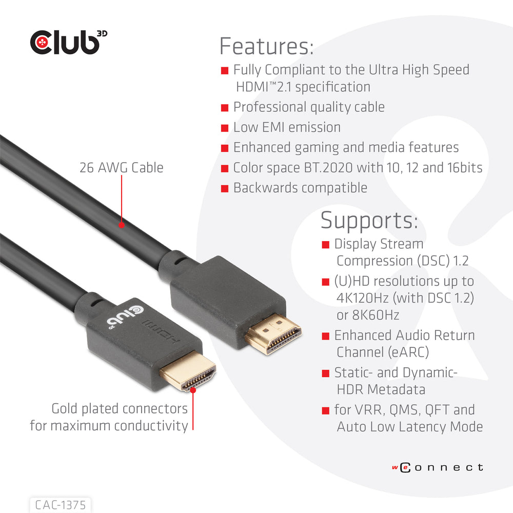 CLUB3D CAC-1375 HDMI-kabel 5 m HDMI Typ A (standard) Svart