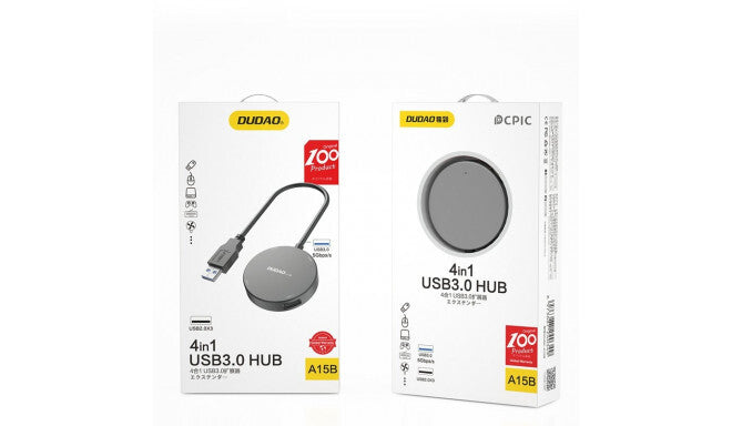 DUDAO 4in1 HUB USB splitter - 1x USB 3.2 Gen 1 / 3x USB 2.0 adapter with cable black (A15B) Kabel USB 3.2 Gen 1 (3.1 Gen 1) Type-A Grå